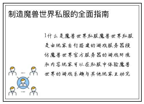 制造魔兽世界私服的全面指南